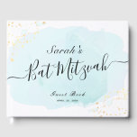 Libro De Visitas Watercolor Blue x Gold Bat Mitzvah Guest Book<br><div class="desc">Este libro de moda y elegante murciélago mitzvah presenta un fondo blanco con pinceladas azul turquesa en acuarelas y manchas falsas de oro. Personalízalo para tus necesidades. Puedes encontrar más productos a juego en mi tienda.</div>
