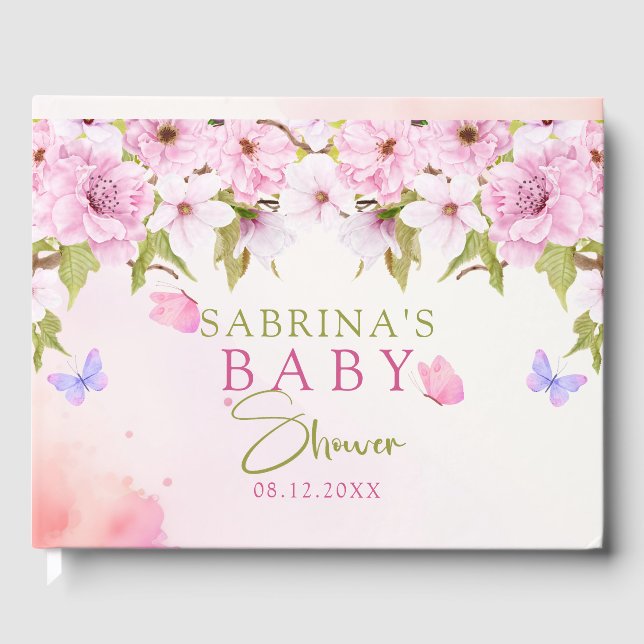Libro De Visitas Watercolor Cherry Blossom Baby Shower (Anverso)