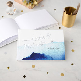 Libro De Visitas Watercolor de escritura moderna azul índigo