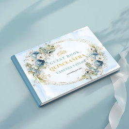Libro De Visitas Watercolor Dusty Blue Gold Greenery Floral Guestbo
