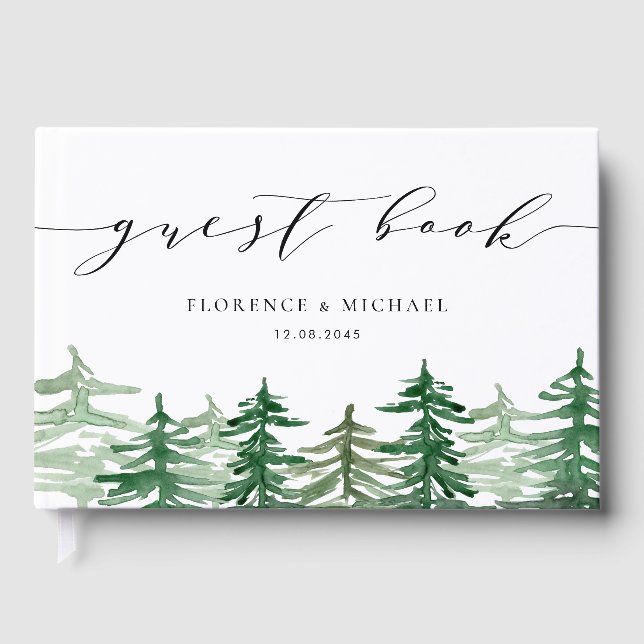 Libro De Visitas Watercolor Evergreen Forest Woodland Boda (Anverso)