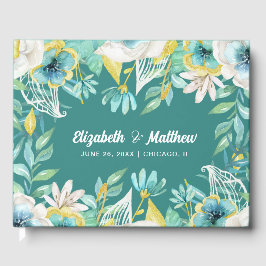 Libro De Visitas Watercolor Floral Mint Yellow Boda Guest Book