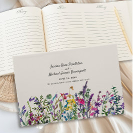 Libro De Visitas Watercolor Flores silvestres Crema Boda púrpura