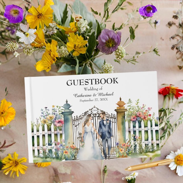 Libro De Visitas Watercolor Garden Gate Wildflowers Garden Wedding (Subido por el creador)