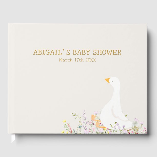 Libro De Visitas Watercolor Goose Duck Wildflower Baby Shower (Anverso)