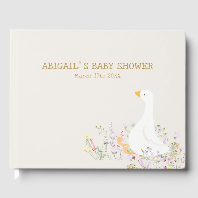 Libro De Visitas Watercolor Goose Duck Wildflower Baby Shower (Anverso)