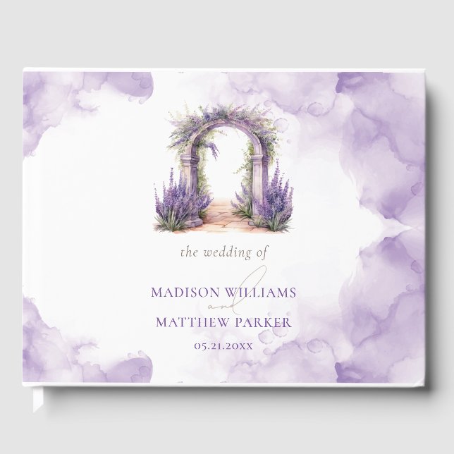 Libro De Visitas Watercolor Lavender Arch Garden Wedding (Anverso)