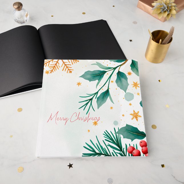 Libro De Visitas Watercolor Merry Christmas Guest Book - Festividad (Anverso Abierto)