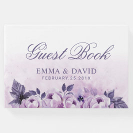 Libro De Visitas Watercolor Morado Floral Elegante Boda Primavera