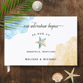 Libro De Visitas Watercolor Ocean Blue Sand 🌊 Beach Wedding