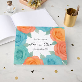 Libro De Visitas Watercolor Orange and Teal Roses Wedding