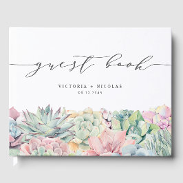 Libro De Visitas Watercolor Pastel Succulens Boda Guest Book