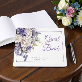 Libro De Visitas Watercolor Purple Cream Floral Wedding