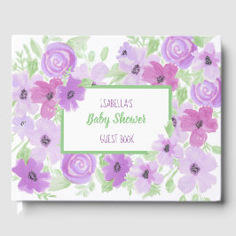 Libro De Visitas Watercolor Purple Floral Baby Shower
