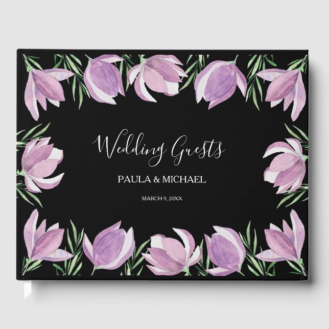 Libro De Visitas Watercolor Purple Floral Boda invitado (Anverso)