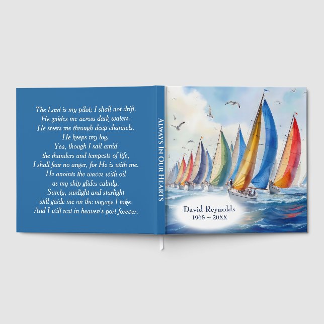 Libro De Visitas Watercolor Sailboat Regatta Memorial Service (Lleno)