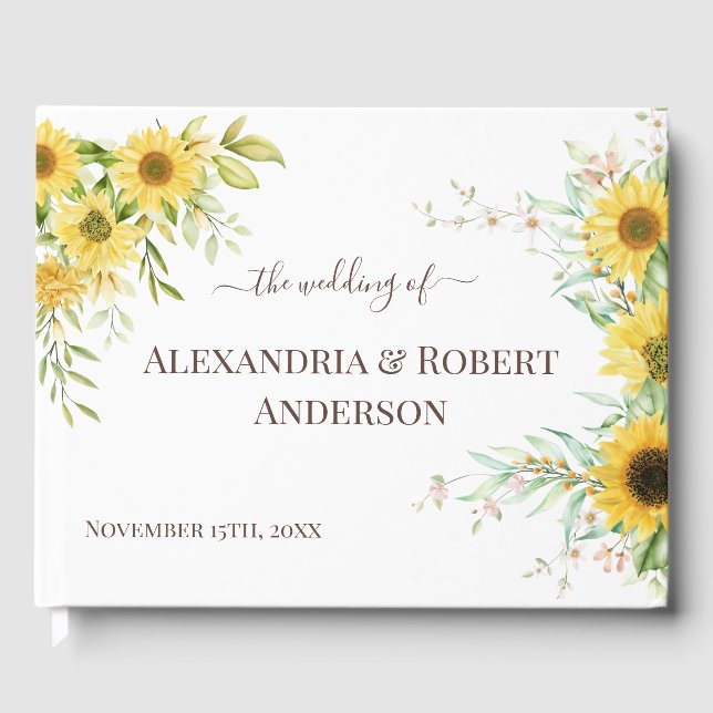 Libro De Visitas Watercolor Sunflower Boda Guest Book (Anverso)