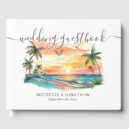 Libro De Visitas Watercolor Tropical Beach Sunset Boda