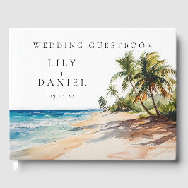 Libro De Visitas Watercolor Tropical Beach Wedding Photo