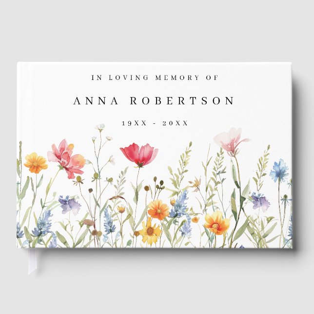 Libro De Visitas Watercolor Wildflower Memorial Service (Anverso)