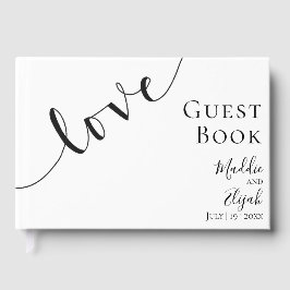 Libro De Visitas Wedding, Elegant, Black & White Simple, Script,