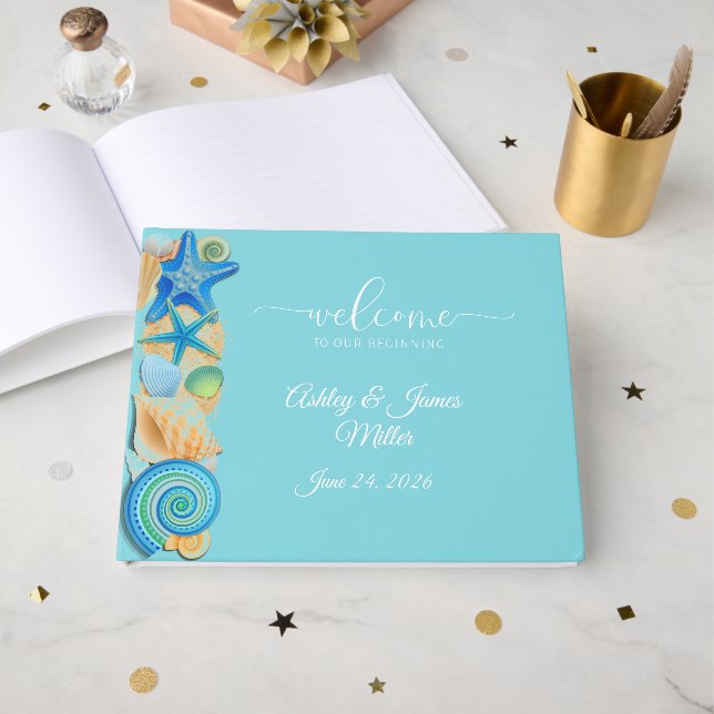 Libro De Visitas Wedding Guest Book-Beach Shells (Anverso Abierto)