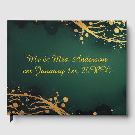 Libro De Visitas Wedding Guest Book Dark Green and Gold Design