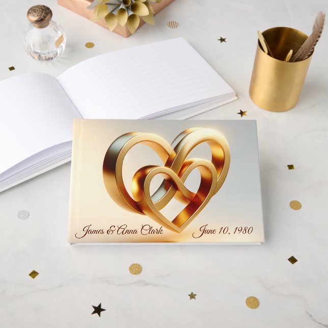 Libro De Visitas Wedding Infinity and Gold Heart Symbol (Anverso Abierto)