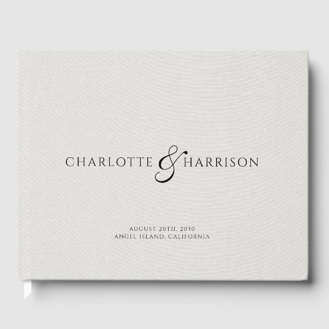 Libro De Visitas Wedding Monogram White Faux Linen  (Anverso)
