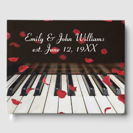 Libro De Visitas Wedding Red Rose Petals on Piano Keys