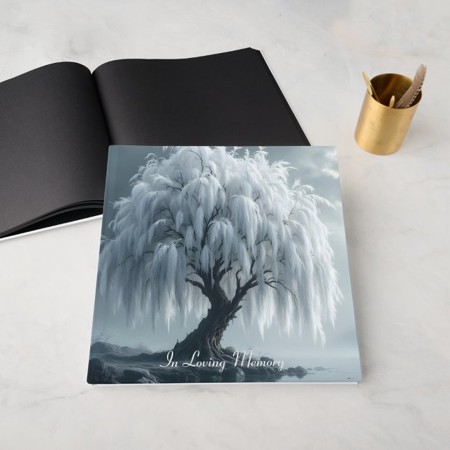 Libro De Visitas Weeping willow by a pond, black+white, condolence (Subido por el creador)
