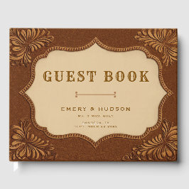 Libro De Visitas Western Tooled Rustic Terracotta Elegant Wedding