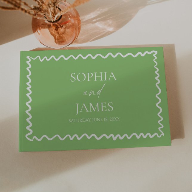 Libro De Visitas Whimsical Citrus Green Wavy Border Wedding (Subido por el creador)