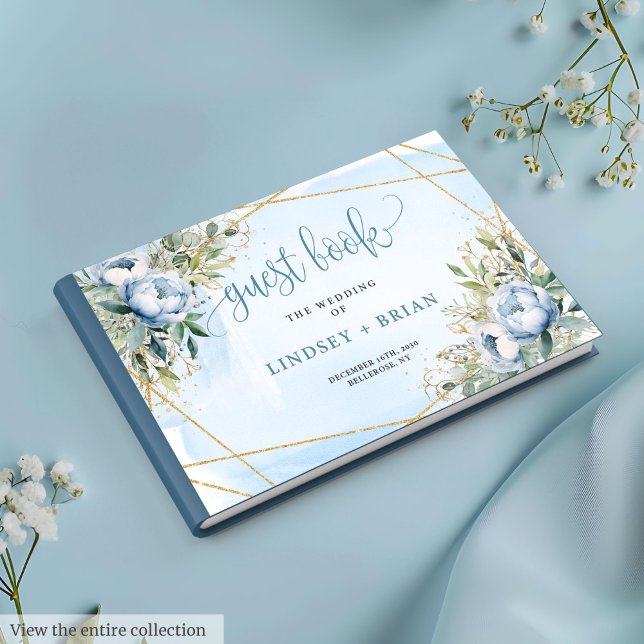 Libro De Visitas Whimsical Dusty Blue White Gold Peonies Guest Book (Whimsical Dusty Blue White Gold Peonies Guest Book)