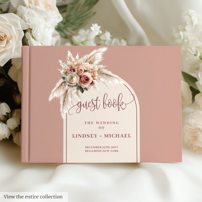 Libro De Visitas Whimsical Dusty Rosa Pampas Boda Floral Boho (Whimsical Dusty Pink Pampas Floral Boho Wedding Guest Book)