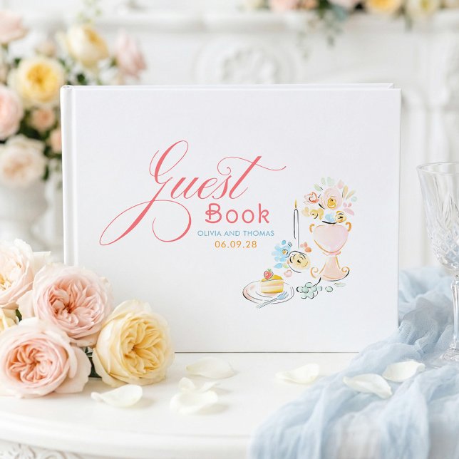 Libro De Visitas Whimsical Funky Floral Quirky Hand Drawn Wedding (Whimsical Floral Pastel Wedding Guest Book)