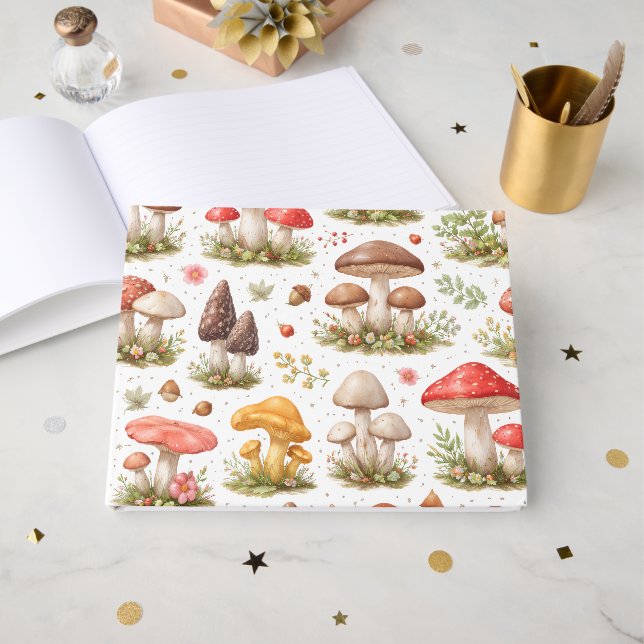 Libro De Visitas Whimsical Mushroom Pattern – Vintage Botanical  (Anverso Abierto)