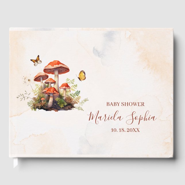 Libro De Visitas Whimsical Mushroom Watercolor Baby Shower (Anverso)