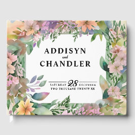 Libro De Visitas Whimsical Pastel Watercolor Boda de flores silvest