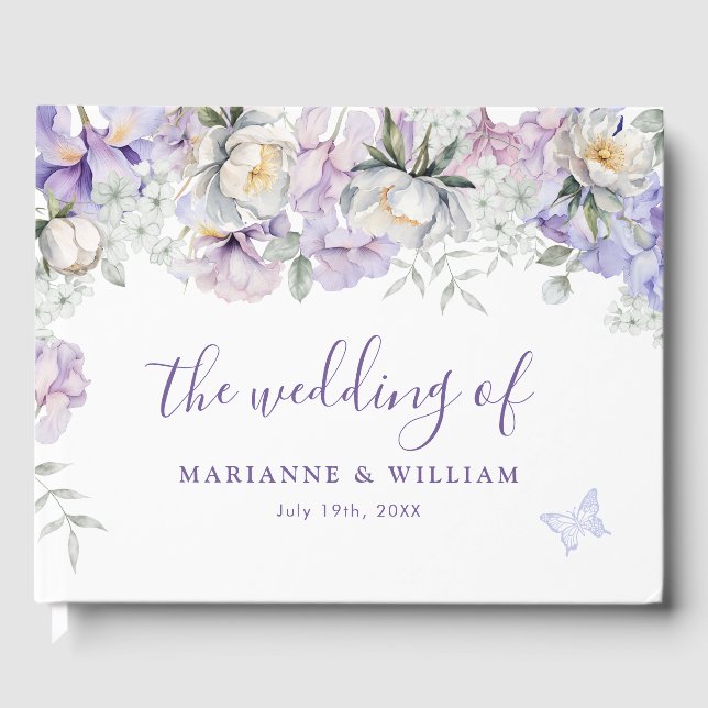 Libro De Visitas Whimsical Purple Floral Romántica Wedding RSVP (Anverso)