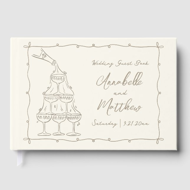 Libro De Visitas Whimsical Retro Hand Drawn Wedding (Anverso)
