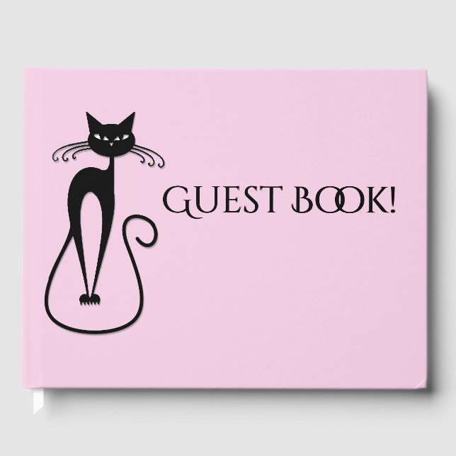 Libro De Visitas Whimsical Skinny Black Cat Rosa (Anverso)