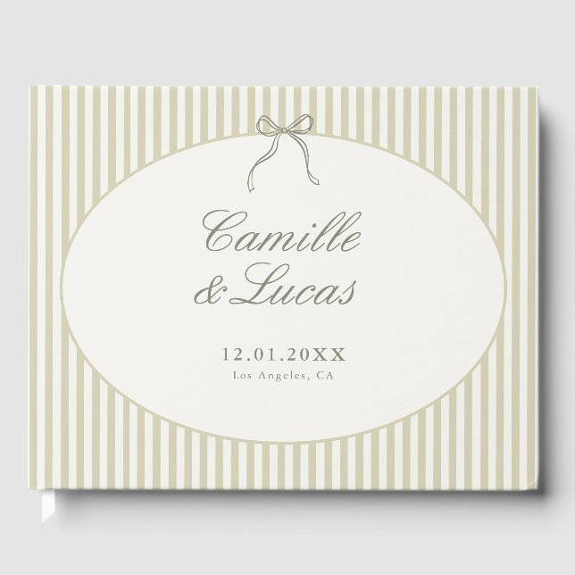 Libro De Visitas Whimsical Stripe Green Boda (Anverso)