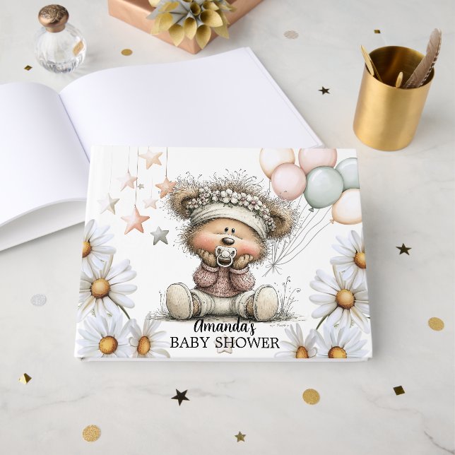 Libro De Visitas Whimsical Teddy Bear Baby Shower  (Anverso Abierto)