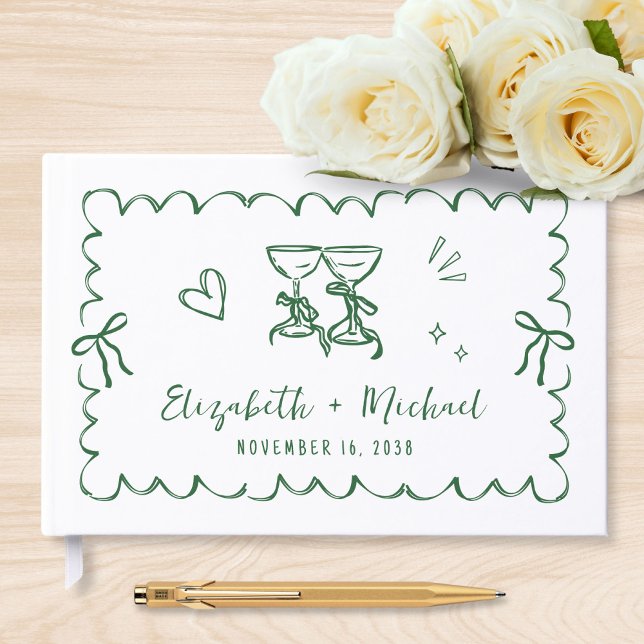 Libro De Visitas Whimsical Wavy Frame Hand Drawn Wedding (Whimsical Wavy Frame Hand Drawn Wedding Guest Book)