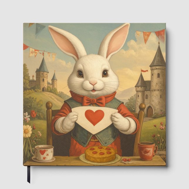 Libro De Visitas Whimsical White Rabbit Hearts Enchanted Wonderland (Anverso)
