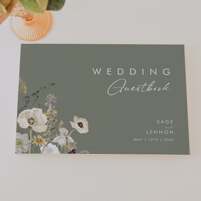 Libro De Visitas Whimsical Wildflower Meadow | Sage Green Boda (Subido por el creador)