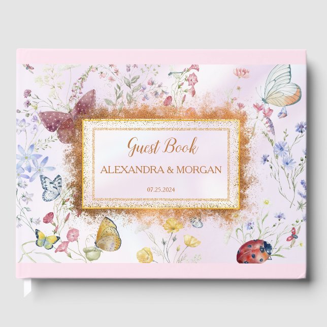 Libro De Visitas Whimsical Wildflower Pink Guest Book (Anverso)
