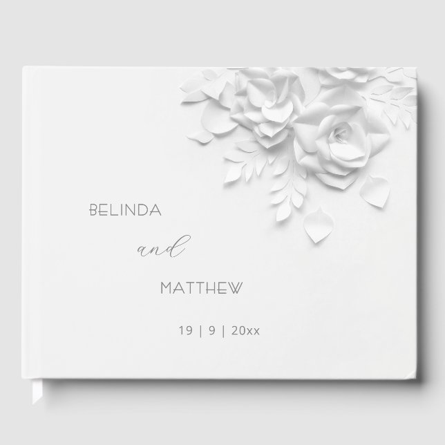 Libro De Visitas White 3D Floral Roses | Wedding (Anverso)