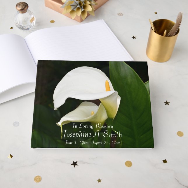 Libro De Visitas White Calla Lilies Floral Memorial Service (Anverso Abierto)